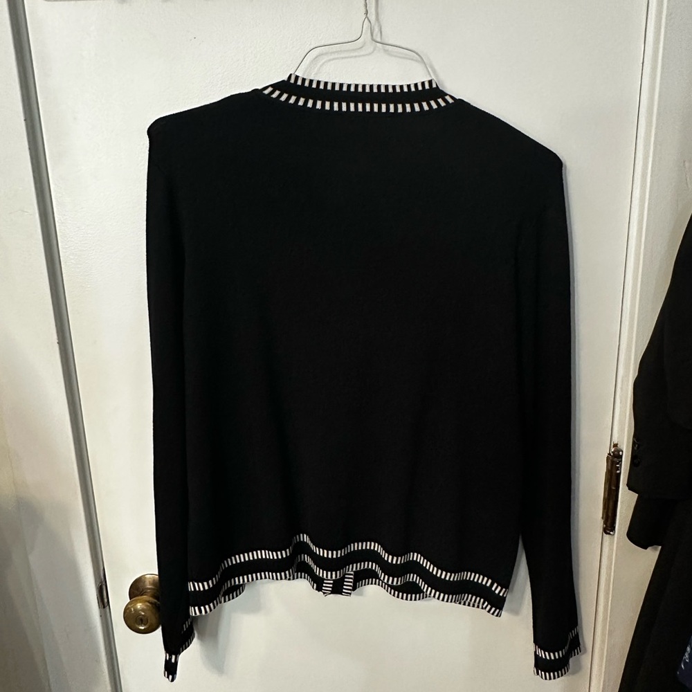 Adrianna Papell Black Cardigan with White Trim and Gold Buttons - Picture 3 of 5